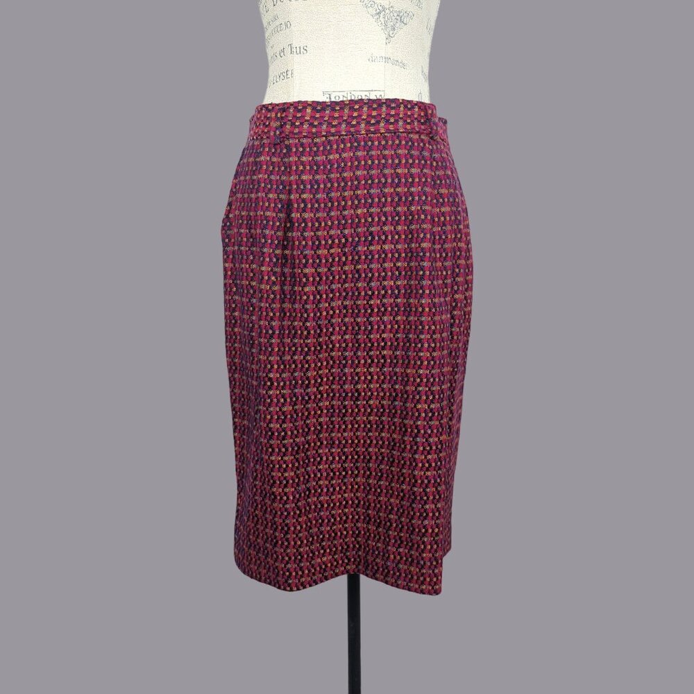 Vintage Evan Picone Skirt Medium Tweed Red Wool 80s